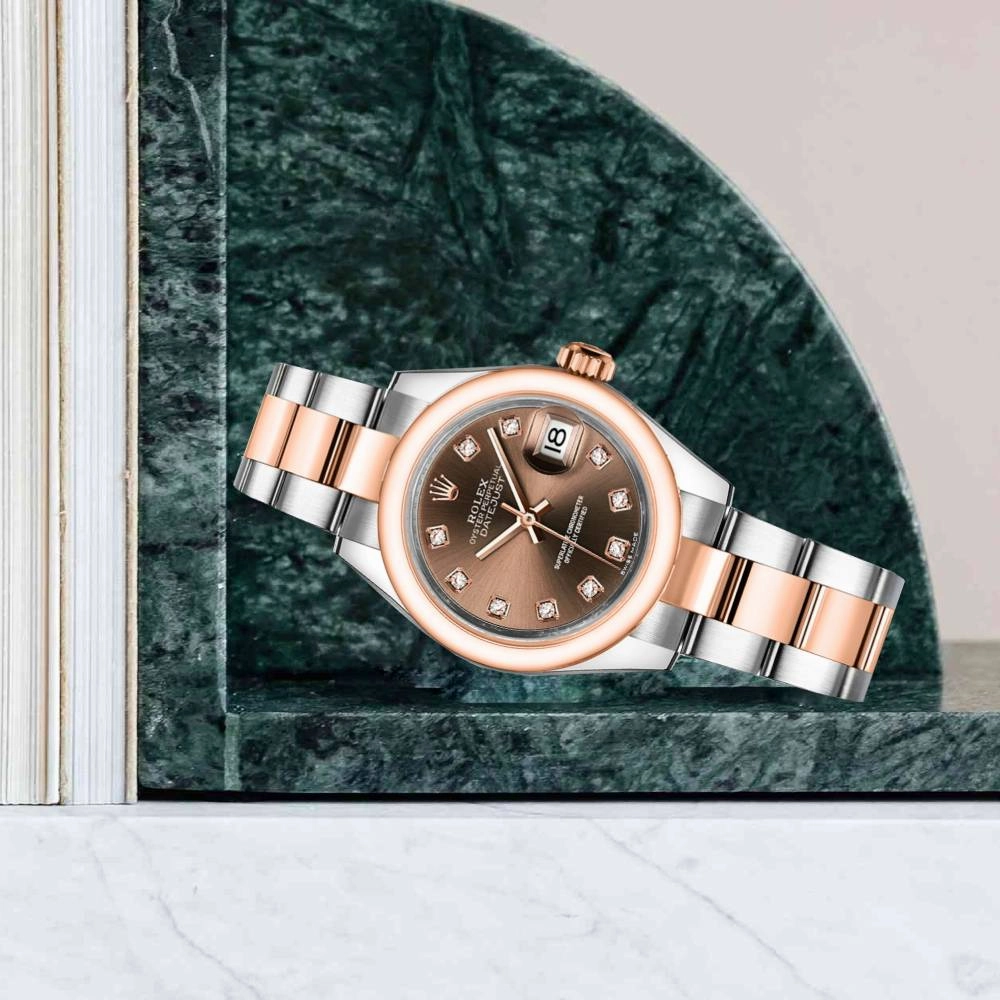 Rolex Lady-Datejust 28mm - Ref: 279161-0012 - Chocolate Diamond Dial, Two Tone Stainless Steel & 18K Rose Gold Oyster Bracelet Women's Watch