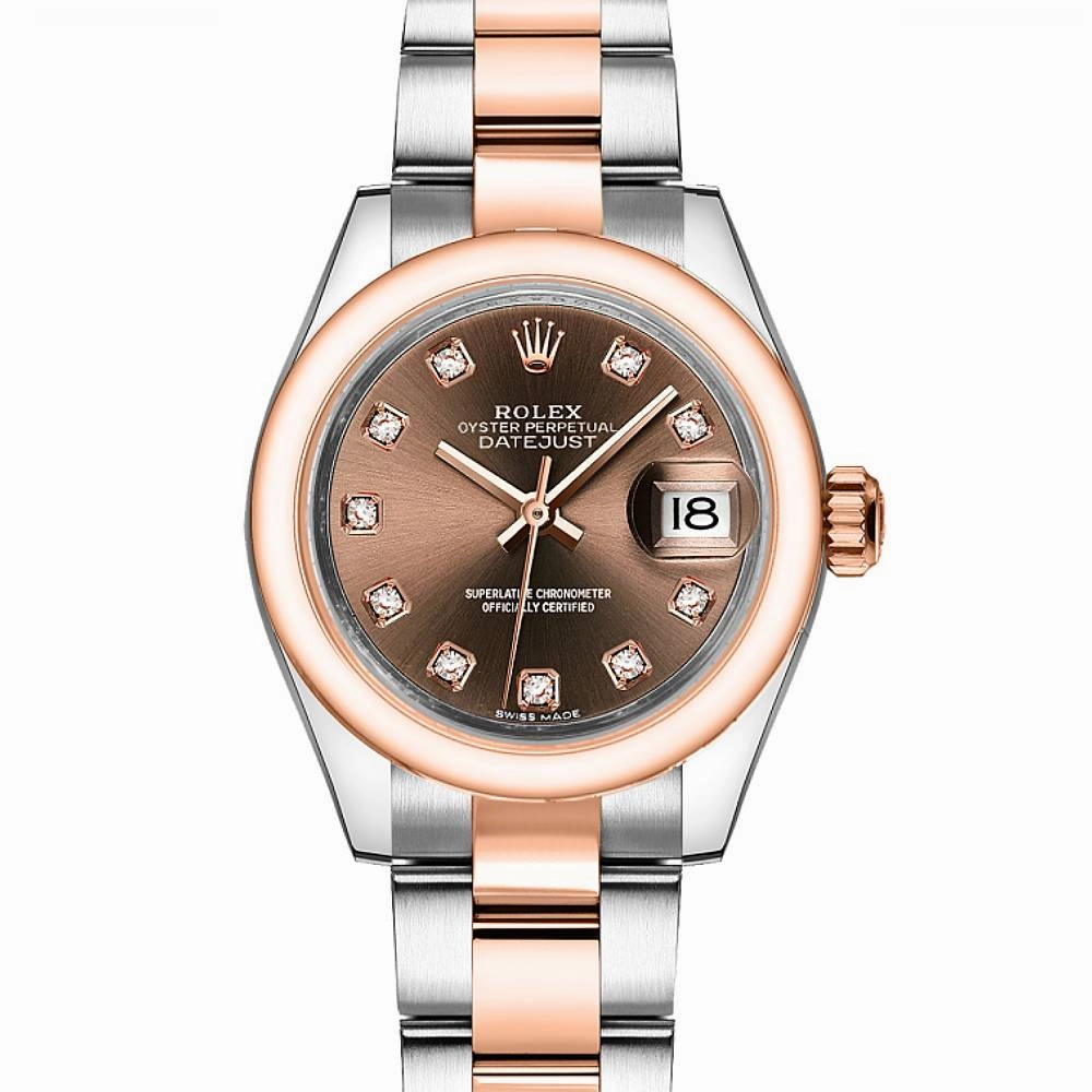 Rolex Lady-Datejust 28mm - Ref: 279161-0012 - Chocolate Diamond Dial, Two Tone Stainless Steel & 18K Rose Gold Oyster Bracelet Women's Watch