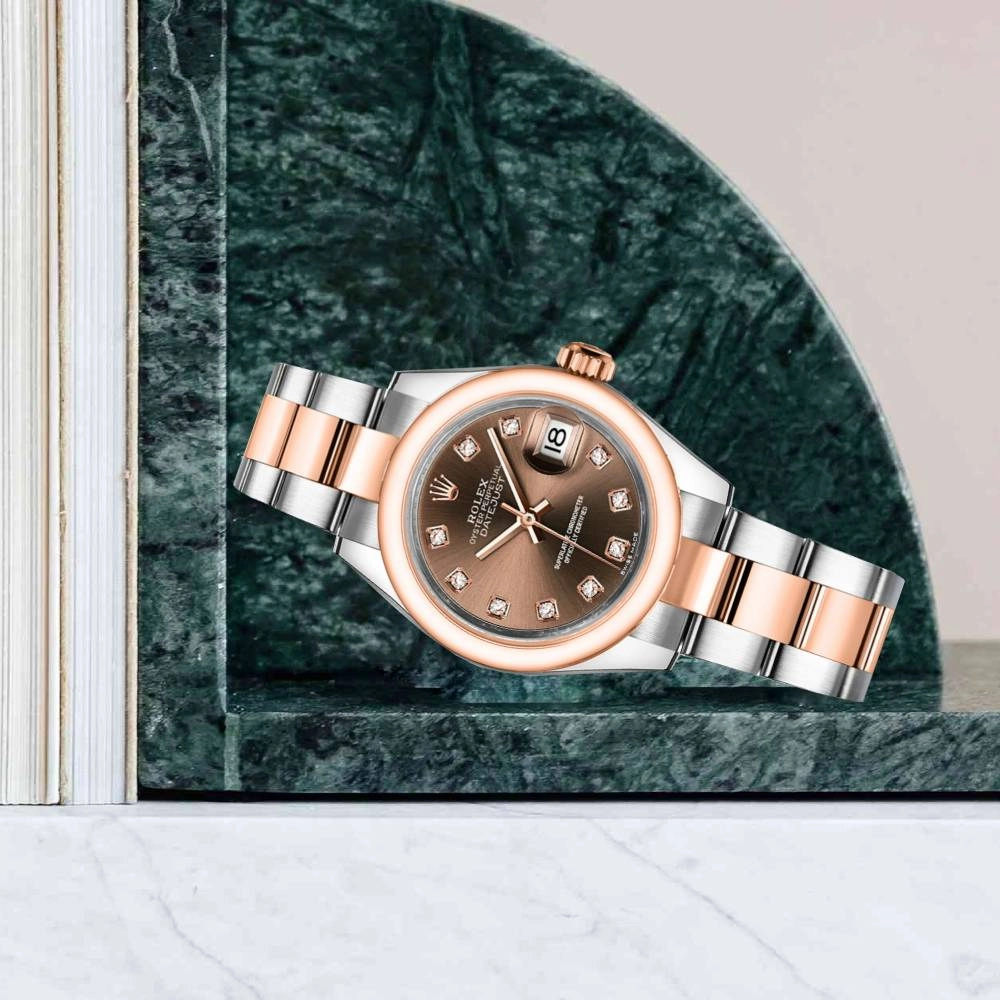 Rolex Lady-Datejust 28mm - Ref: 279161-0012 - Chocolate Diamond Dial, Two Tone Stainless Steel & 18K Rose Gold Oyster Bracelet Women's Watch