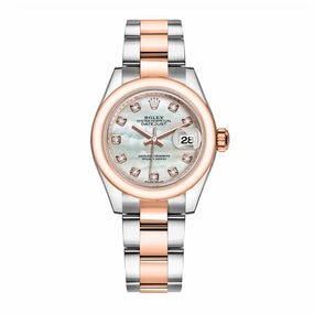 Rolex Lady-Datejust 28mm - Ref: 279161-0014 - White Mother of Pearl Diamond Dial, Two Tone Stainless Steel & 18K Rose Gold Oyster Bracelet Women's Watch