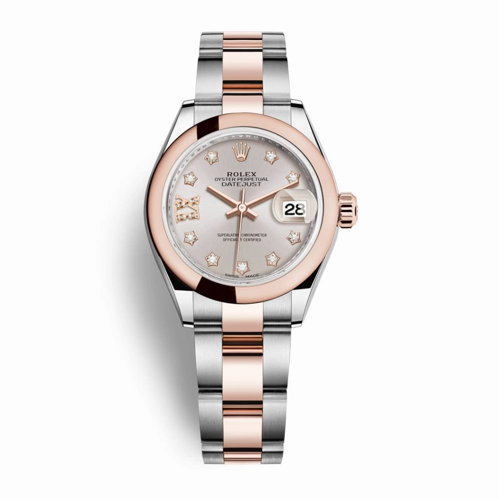 Rolex Lady-Datejust 28mm - Ref: 279161-0019 - Sundust Diamond Dial, Two Tone Stainless Steel & 18K Rose Gold Oyster Bracelet Women's Watch
