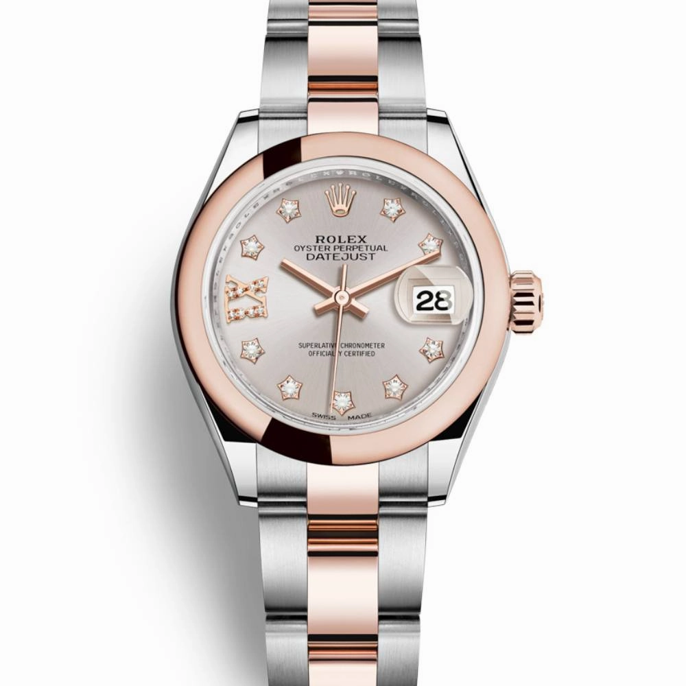 Rolex Lady-Datejust 28mm - Ref: 279161-0019 - Sundust Diamond Dial, Two Tone Stainless Steel & 18K Rose Gold Oyster Bracelet Women's Watch