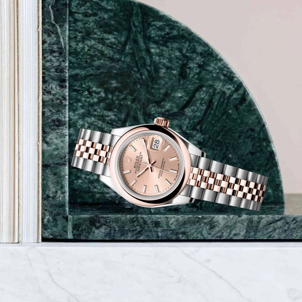 Rolex Lady-Datejust 28mm - Ref: 279161-0023 - Rose Stick Dial, Two Tone Stainless Steel & 18K Rose Gold Jubilee Bracelet Women's Watch