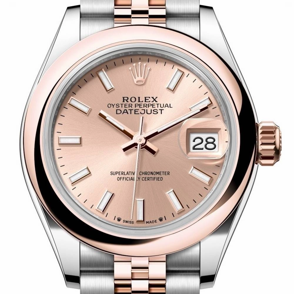 Rolex Lady-Datejust 28mm - Ref: 279161-0023 - Rose Stick Dial, Two Tone Stainless Steel & 18K Rose Gold Jubilee Bracelet Women's Watch
