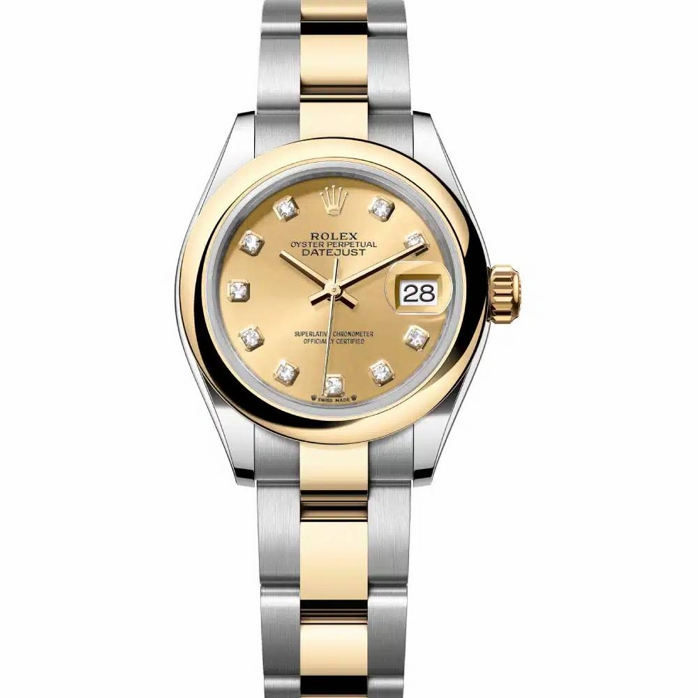 Rolex Lady-Datejust 28mm - Ref: 279163-0012 - Champagne Diamond Dial, Two Tone Stainless Steel & 18K Yellow Gold Oyster Bracelet Women's Watch