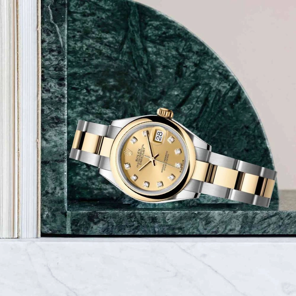 Rolex Lady-Datejust 28mm - Ref: 279163-0012 - Champagne Diamond Dial, Two Tone Stainless Steel & 18K Yellow Gold Oyster Bracelet Women's Watch