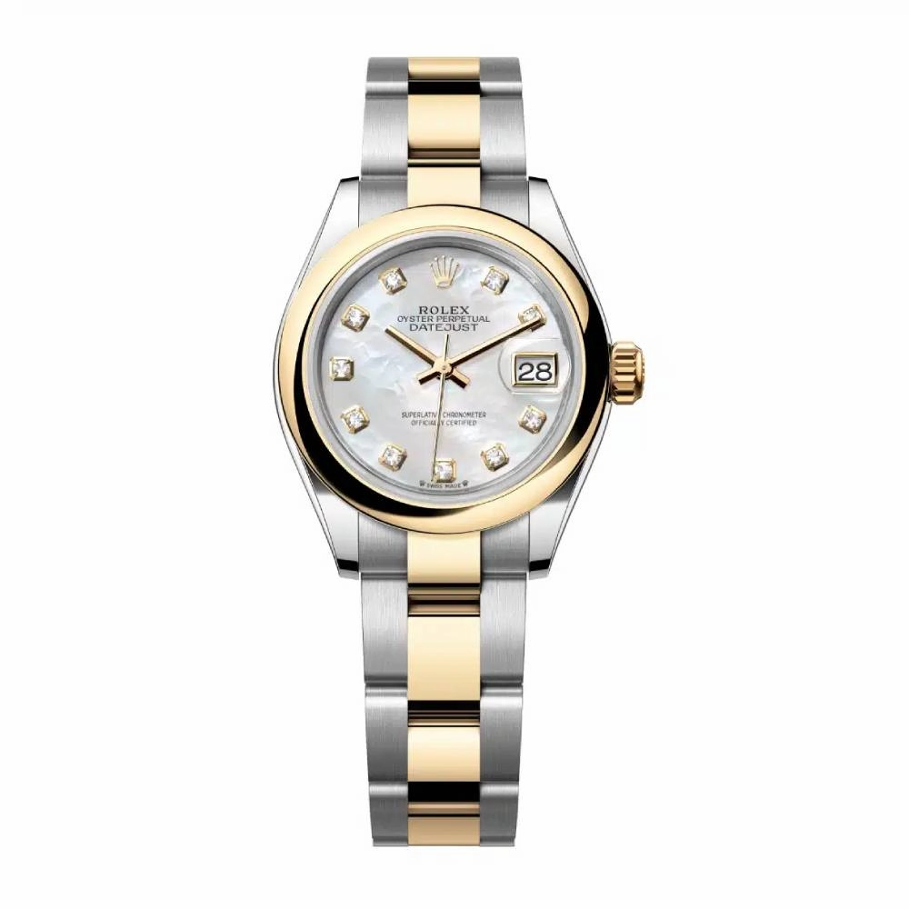 Rolex Lady-Datejust 28mm - Ref: 279163-0014 - White Mother of Pearl Diamond Dial, Two Tone Stainless Steel & 18K Yellow Gold Oyster Bracelet Women's Watch