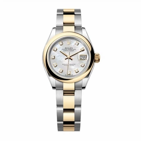 Rolex Lady-Datejust 28mm - Ref: 279163-0014 - White Mother of Pearl Diamond Dial, Two Tone Stainless Steel & 18K Yellow Gold Oyster Bracelet Women's Watch