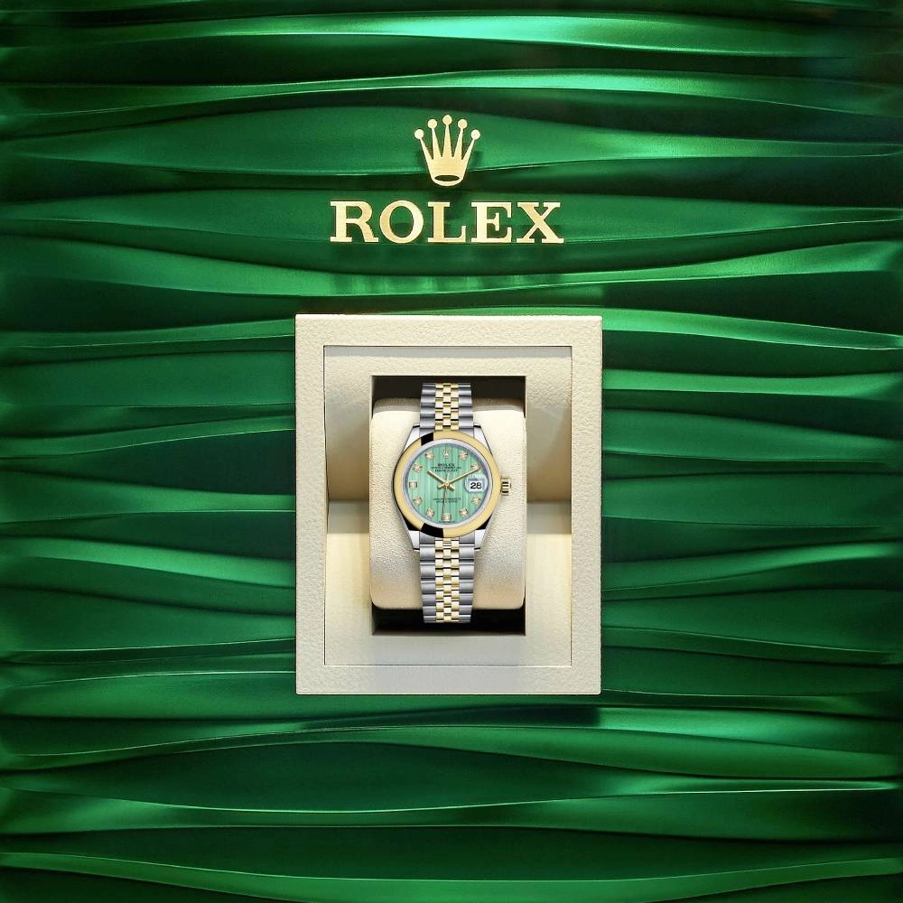 Rolex Lady-Datejust 28mm - Ref: 279163-0015 - Mint Green Diamond Dial, Two Tone Stainless Steel & 18K Yellow Gold Jubilee Bracelet Women's Watch
