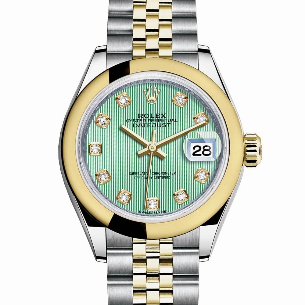 Rolex Lady-Datejust 28mm - Ref: 279163-0015 - Mint Green Diamond Dial, Two Tone Stainless Steel & 18K Yellow Gold Jubilee Bracelet Women's Watch