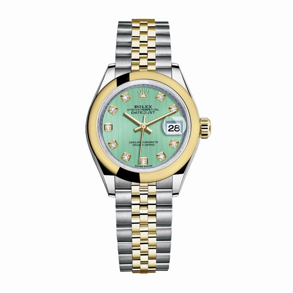 Rolex Lady-Datejust 28mm - Ref: 279163-0015 - Mint Green Diamond Dial, Two Tone Stainless Steel & 18K Yellow Gold Jubilee Bracelet Women's Watch