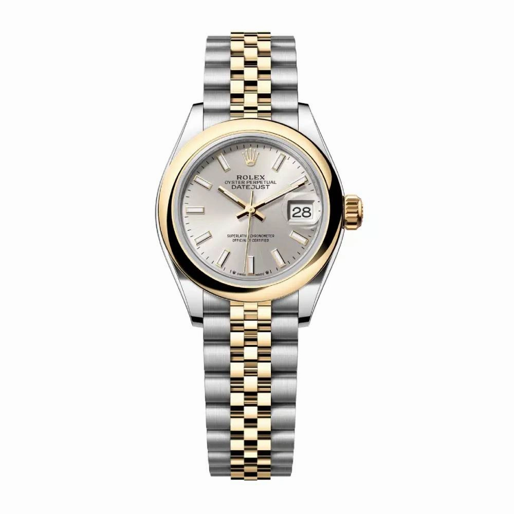 Rolex Lady-Datejust 28mm - Ref: 279163-0019 - Silver Stick Dial, Two Tone Stainless Steel & 18K Yellow Gold Jubilee Bracelet Women's Watch