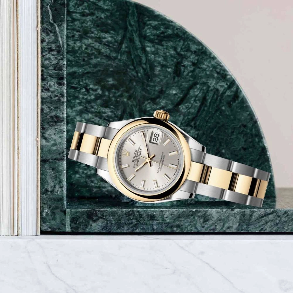 Rolex Lady-Datejust 28mm - Ref: 279163-0020 - Silver Stick Dial, Two Tone Stainless Steel & 18K Yellow Gold Oyster Bracelet Women's Watch