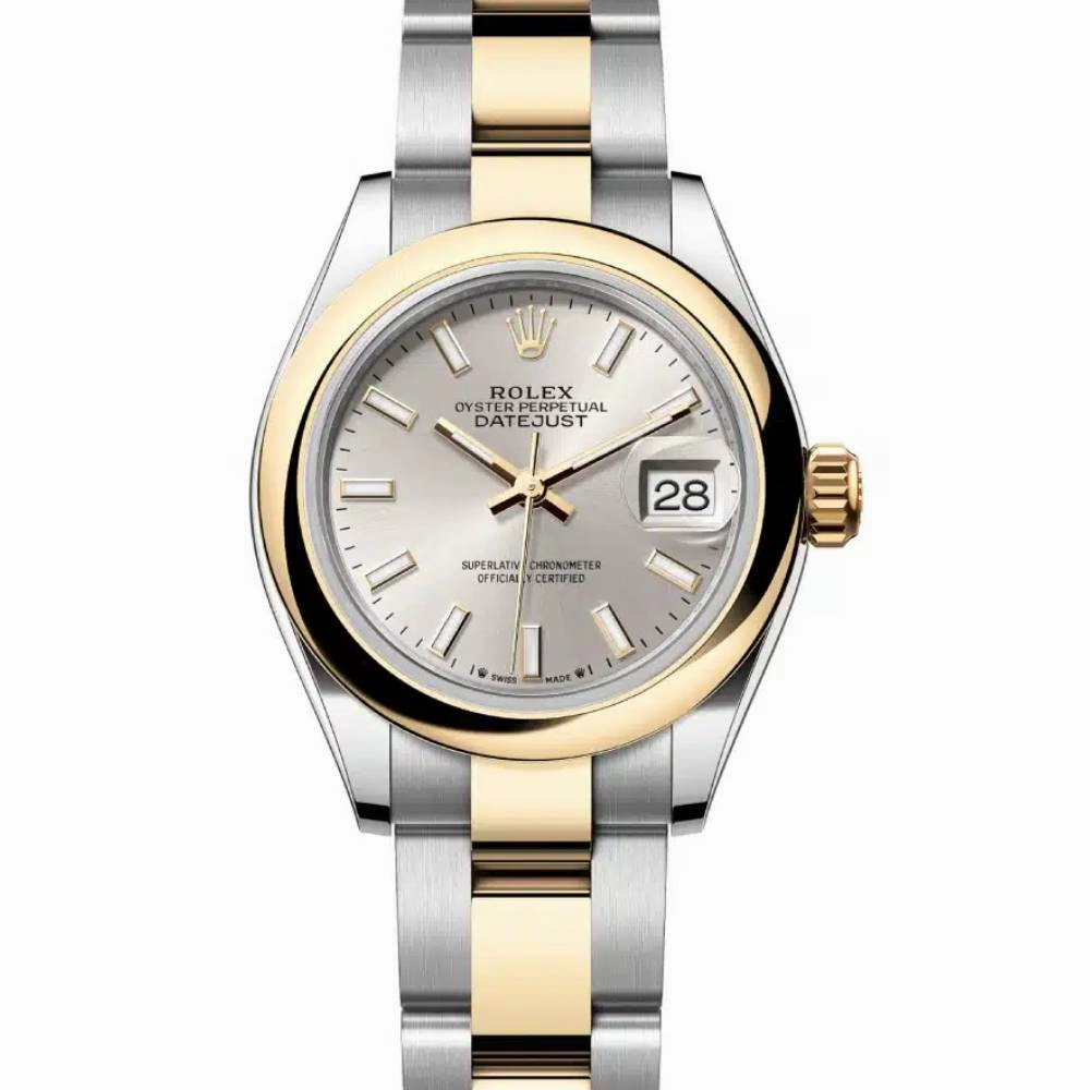 Rolex Lady-Datejust 28mm - Ref: 279163-0020 - Silver Stick Dial, Two Tone Stainless Steel & 18K Yellow Gold Oyster Bracelet Women's Watch