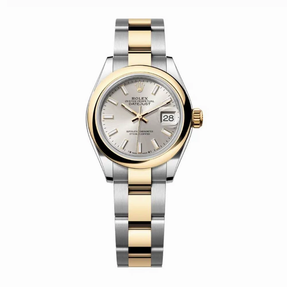 Rolex Lady-Datejust 28mm - Ref: 279163-0020 - Silver Stick Dial, Two Tone Stainless Steel & 18K Yellow Gold Oyster Bracelet Women's Watch