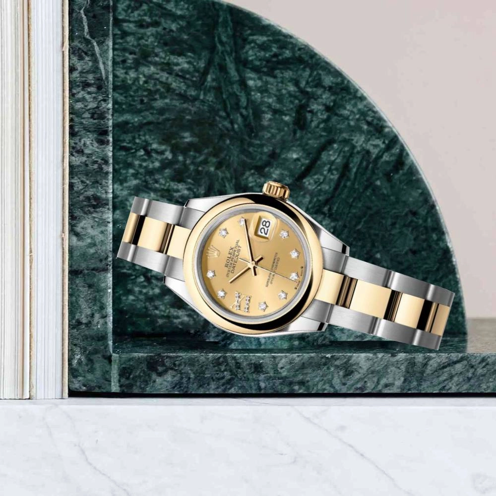 Rolex Lady-Datejust 28mm - Ref: 279163-0021 - Champagne Diamond Dial, Two Tone Stainless Steel & 18K Yellow Gold Oyster Bracelet Women's Watch