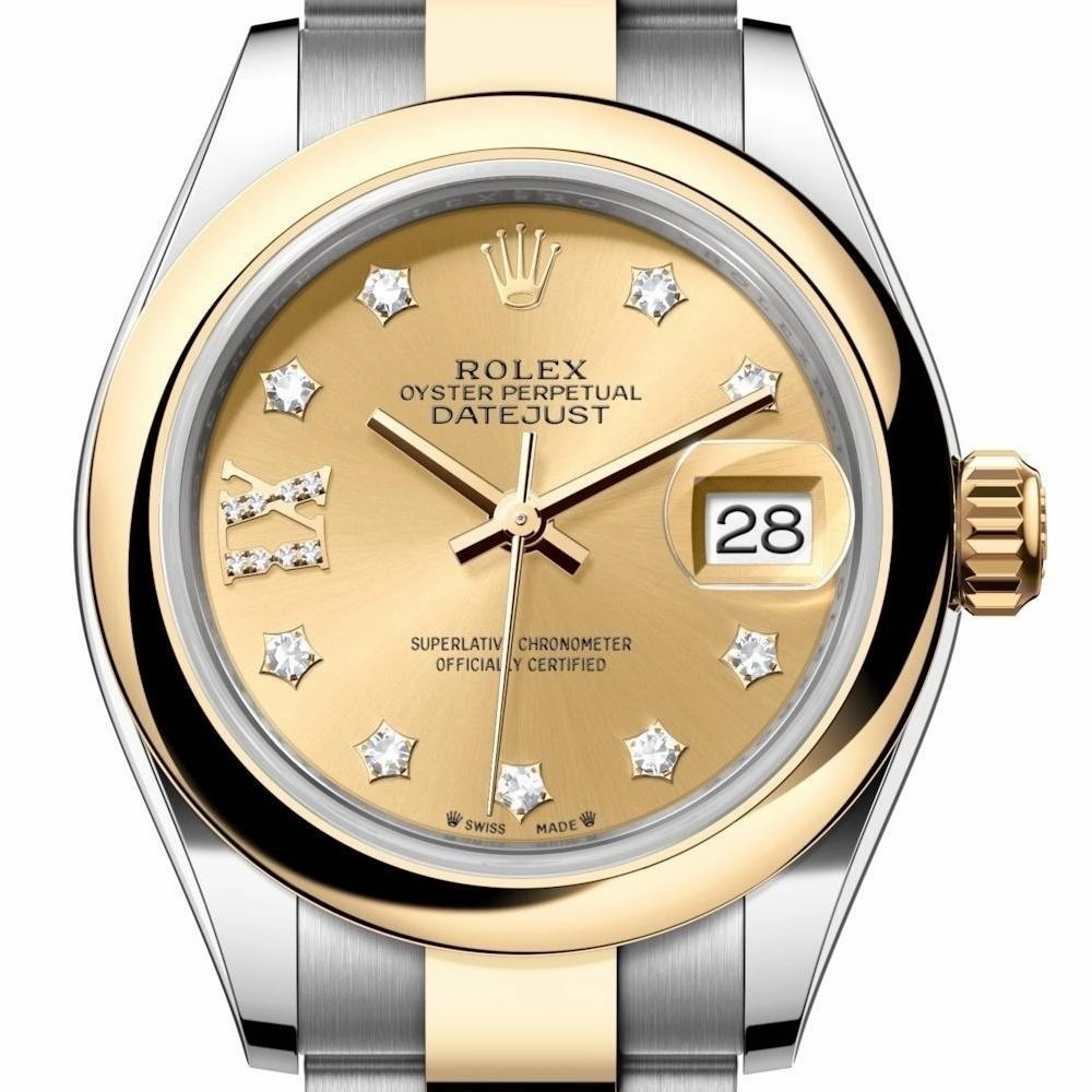 Rolex Lady-Datejust 28mm - Ref: 279163-0021 - Champagne Diamond Dial, Two Tone Stainless Steel & 18K Yellow Gold Oyster Bracelet Women's Watch