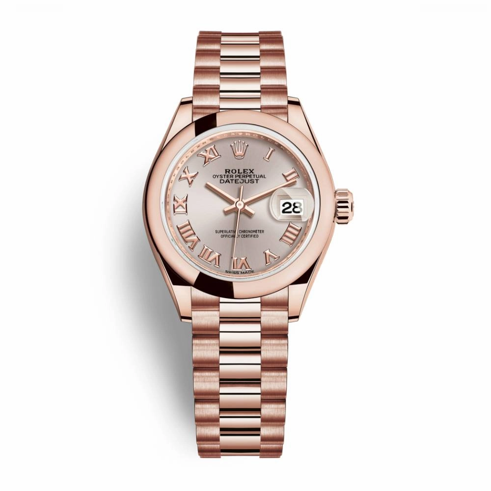 Rolex Lady Datejust 28mm - Ref: 279165-0009 - Sundust Dial, 18K Rose Gold President Bracelet Women's Watch