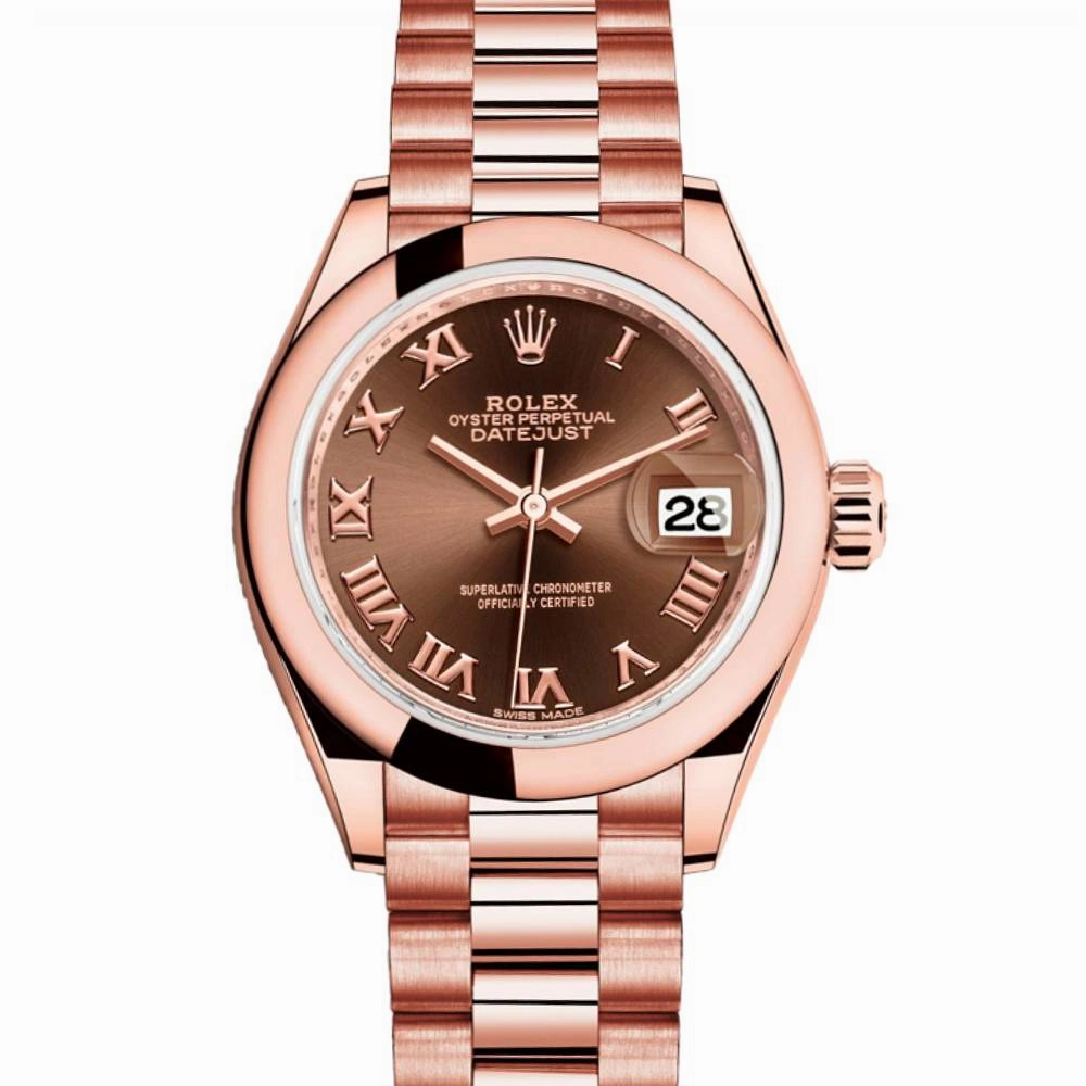 Rolex Lady Datejust 28mm - Ref: 279165-0013 - Chocolate Dial, 18K Rose Gold President Bracelet Women's Watch