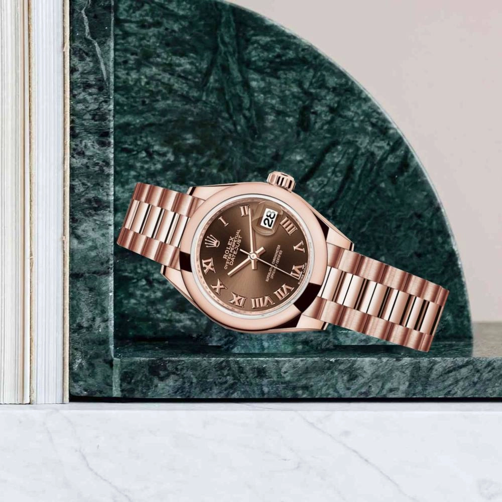 Rolex Lady Datejust 28mm - Ref: 279165-0013 - Chocolate Dial, 18K Rose Gold President Bracelet Women's Watch