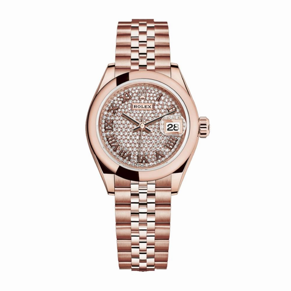 Rolex Lady Datejust 28mm - Ref: 279165-0024 - Diamond Pave Dial, 18K Rose Gold Jubilee Bracelet Women's Watch