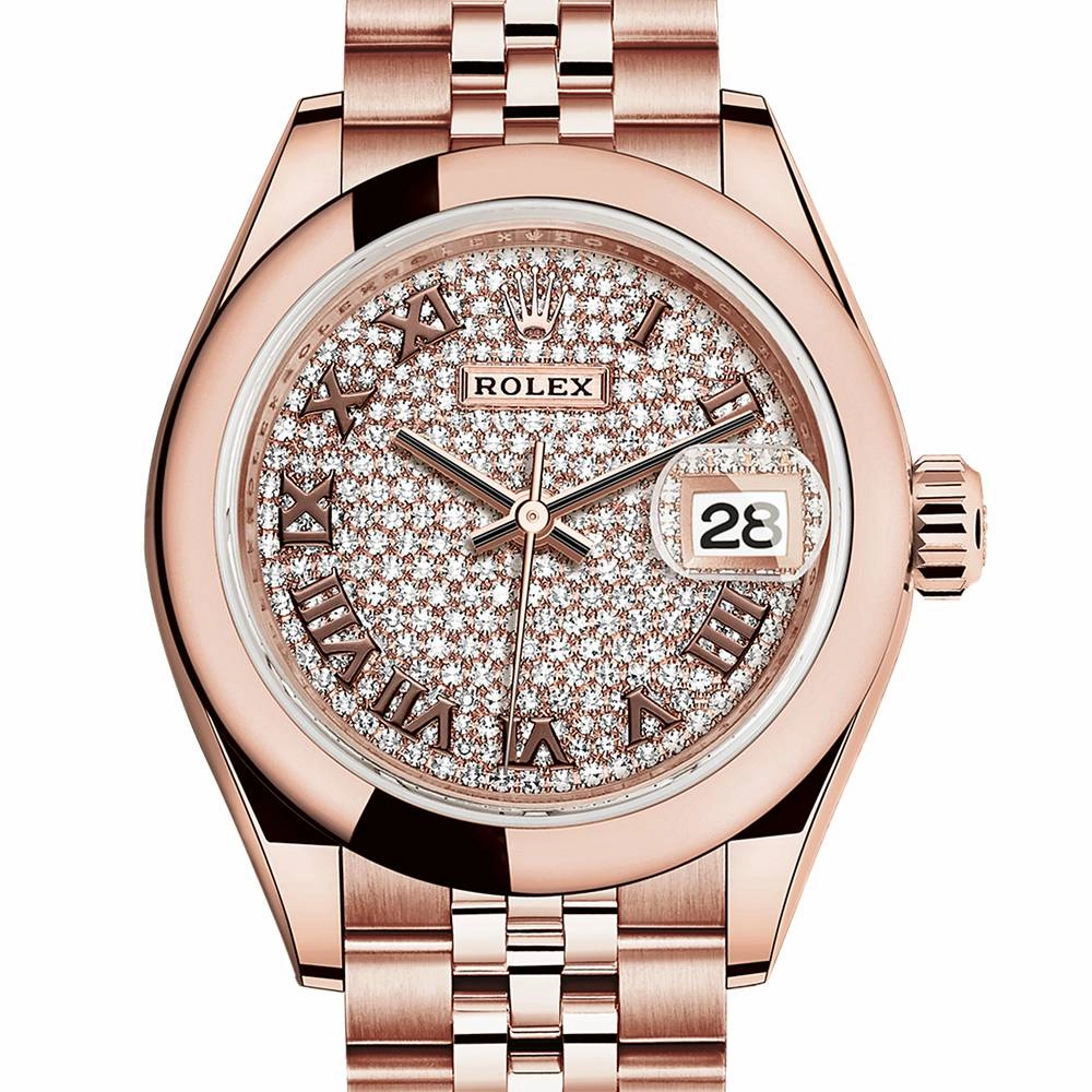 Rolex Lady Datejust 28mm - Ref: 279165-0024 - Diamond Pave Dial, 18K Rose Gold Jubilee Bracelet Women's Watch