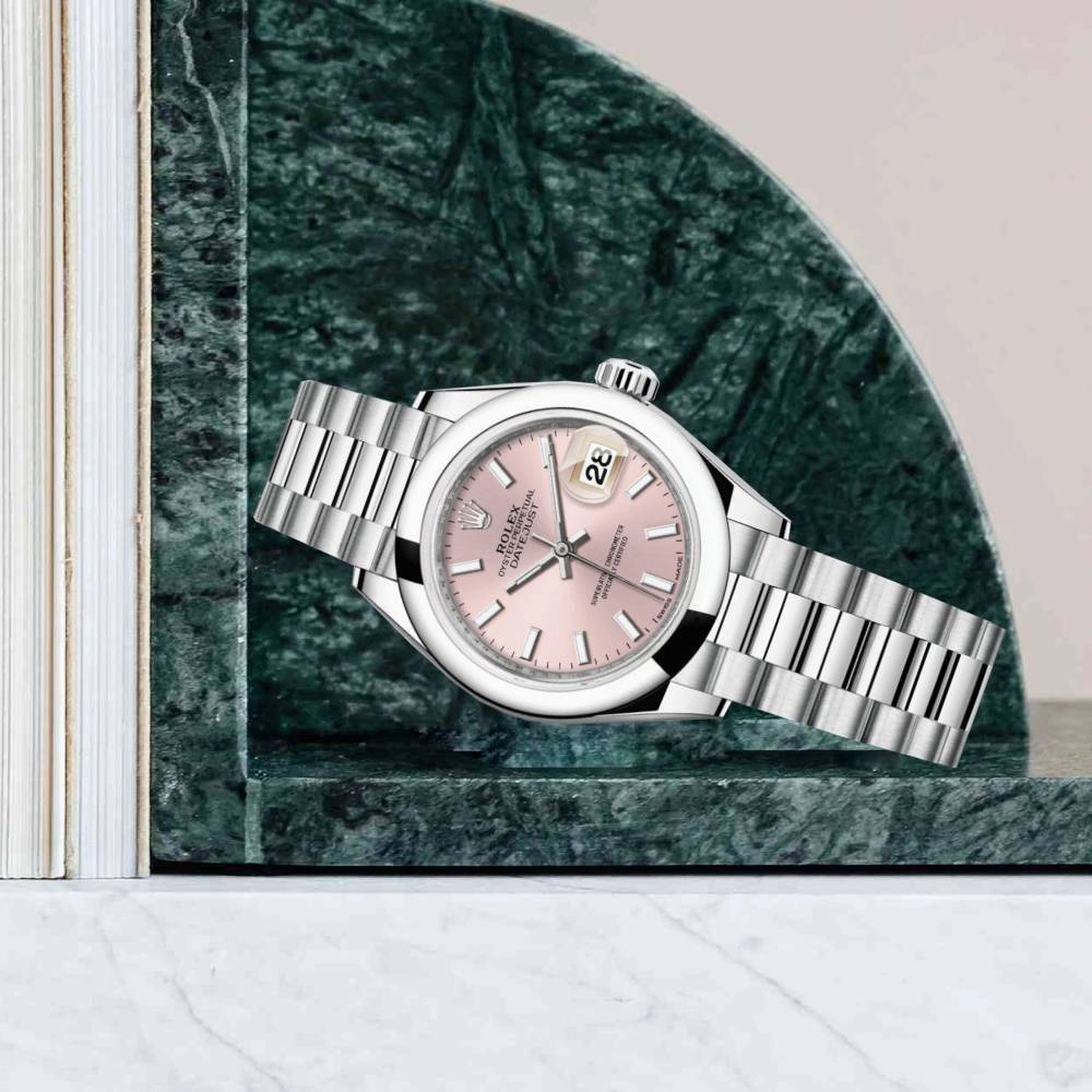 Rolex Lady-Datejust 28mm - Ref: 279166-0004 - Pink Stick Dial, Platinum President Bracelet Women's Watch