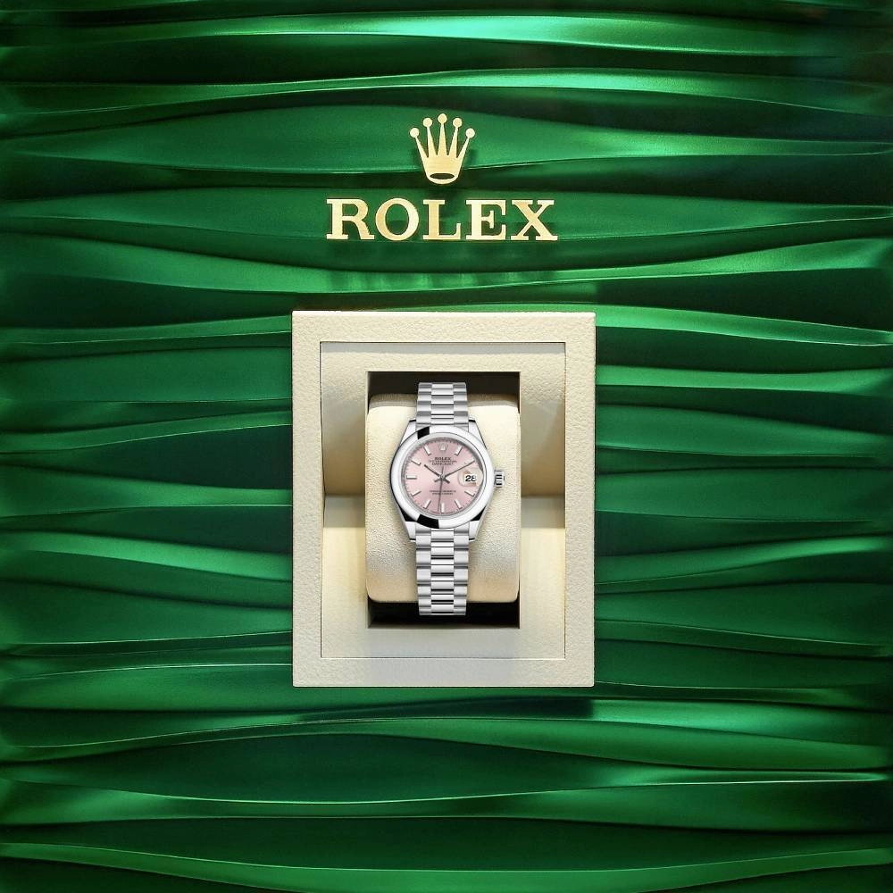 Rolex Lady-Datejust 28mm - Ref: 279166-0004 - Pink Stick Dial, Platinum President Bracelet Women's Watch