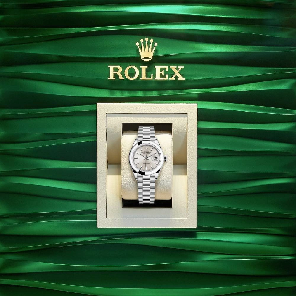 Rolex Lady-Datejust 28mm - Ref: 279166-0006 - Silver Stick Dial, Platinum President Bracelet Women's Watch