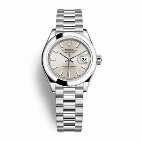 Rolex Lady-Datejust 28mm - Ref: 279166-0006 - Silver Stick Dial, Platinum President Bracelet Women's Watch