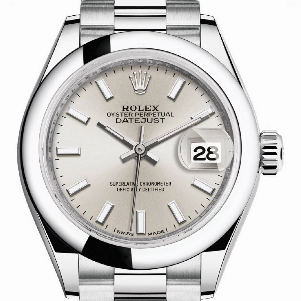 Rolex Lady-Datejust 28mm - Ref: 279166-0006 - Silver Stick Dial, Platinum President Bracelet Women's Watch