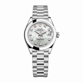Rolex Lady-Datejust 28mm - Ref: 279166-0008 - White Mother of Pearl Diamond Dial, Platinum President Bracelet Women's Watch