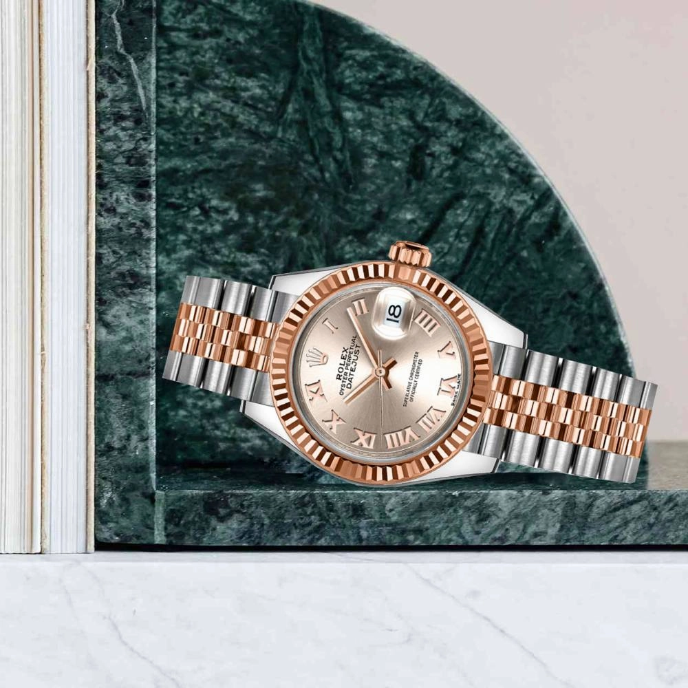 Rolex Lady-Datejust 28mm - Ref: 279171-0005 - Sundust Roman Dial, Two Tone Stainless Steel & 18K Rose Gold Jubilee Bracelet Women's Watch
