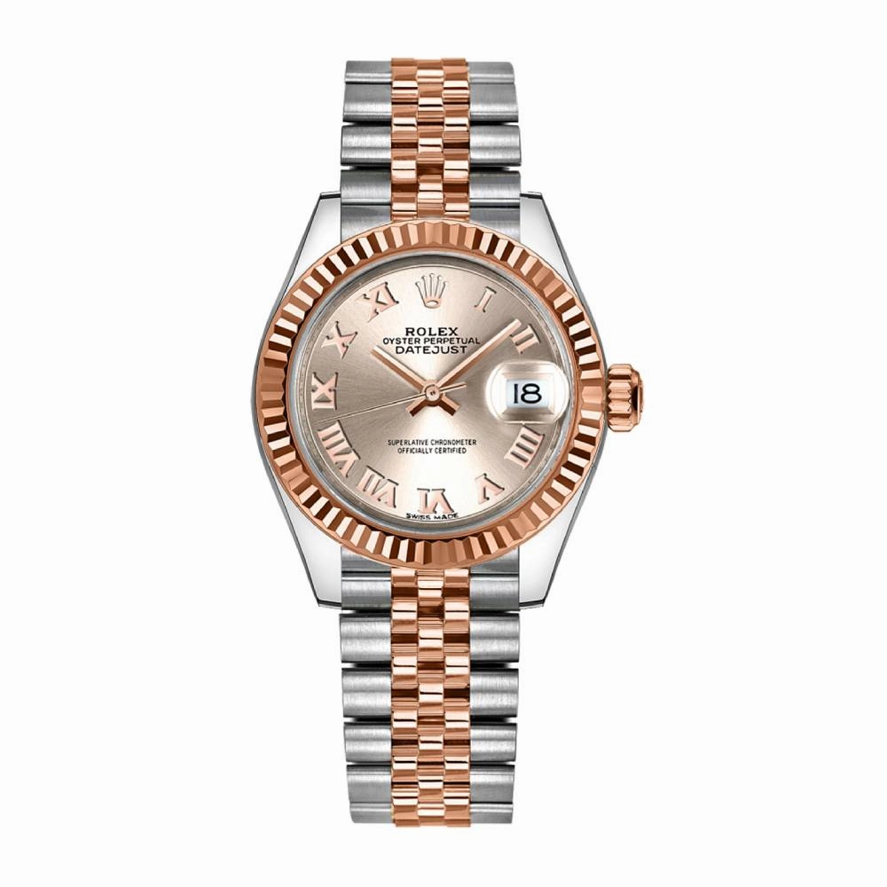 Rolex Lady-Datejust 28mm - Ref: 279171-0005 - Sundust Roman Dial, Two Tone Stainless Steel & 18K Rose Gold Jubilee Bracelet Women's Watch