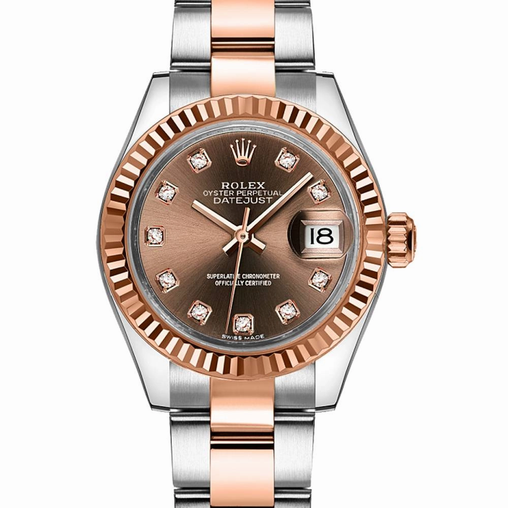 Rolex Lady-Datejust 28mm - Ref: 279171-0012 - Chocolate Diamond Dial, Two Tone Stainless Steel & 18K Rose Gold Oyster Bracelet Women's Watch
