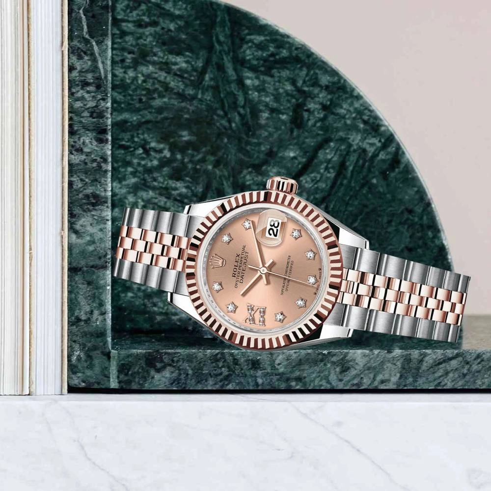Rolex Lady-Datejust 28mm - Ref: 279171-0027 - Rose Diamond Dial, Two Tone Stainless Steel & 18K Rose Gold Jubilee Bracelet Women's Watch