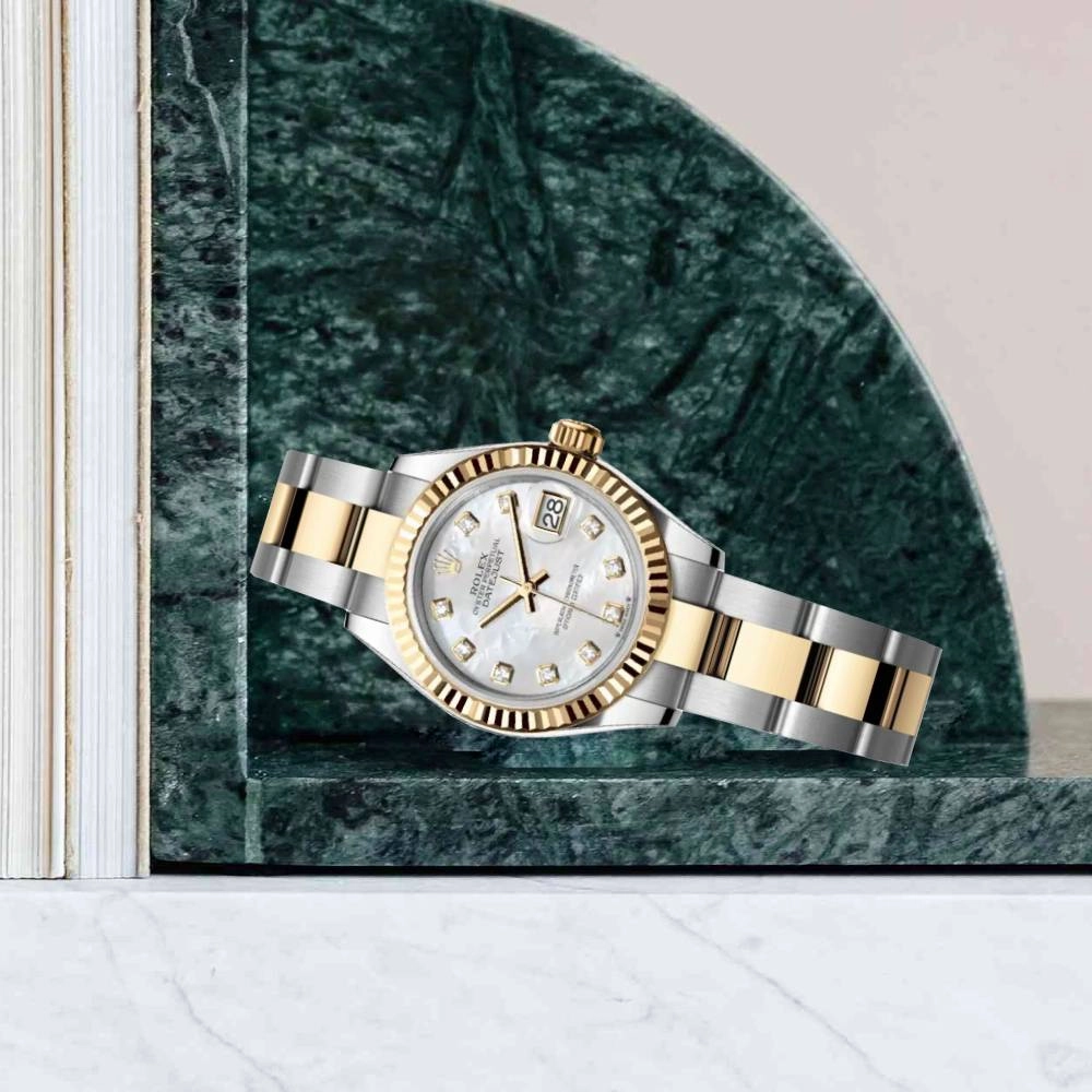 Rolex Lady-Datejust 28mm - Ref: 279173-0014 - White Mother of Pearl Diamond Dial, Two Tone Stainless Steel & 18K Yellow Gold Oyster Bracelet Women's Watch