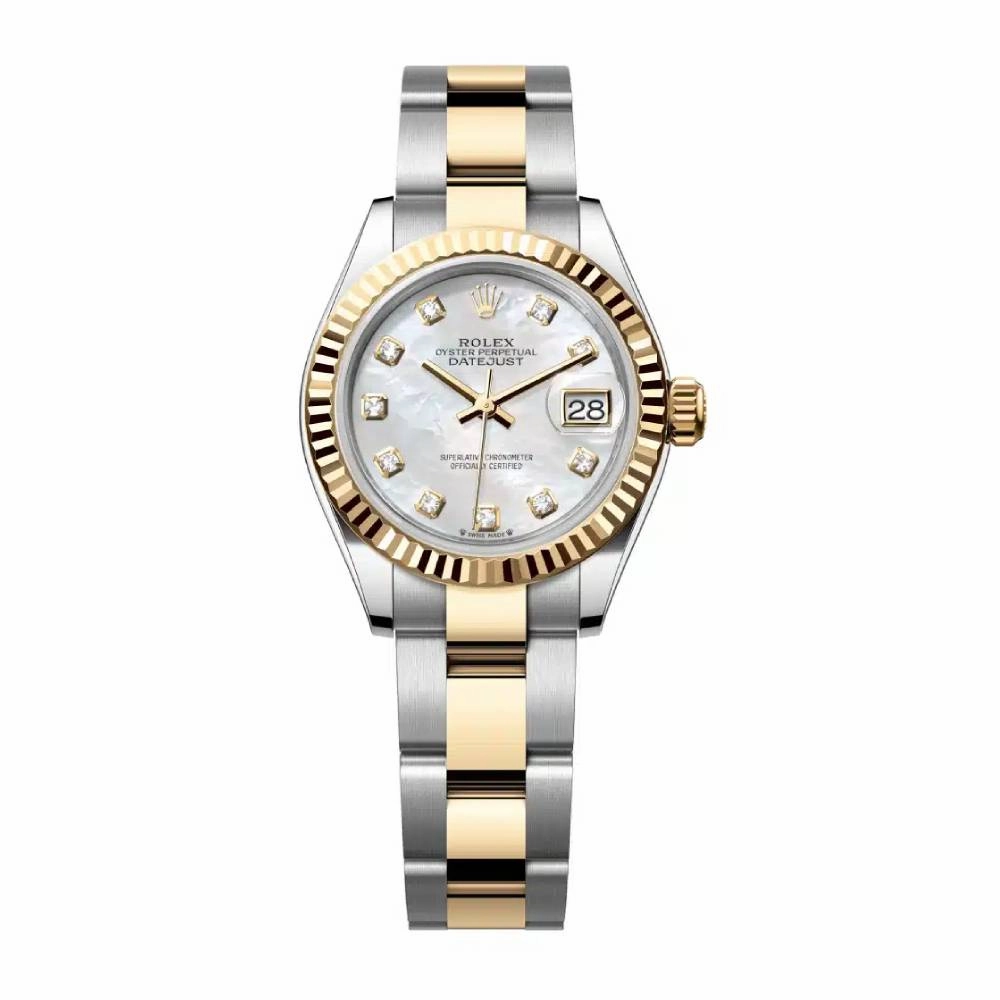 Rolex Lady-Datejust 28mm - Ref: 279173-0014 - White Mother of Pearl Diamond Dial, Two Tone Stainless Steel & 18K Yellow Gold Oyster Bracelet Women's Watch