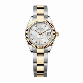 Rolex Lady-Datejust 28mm - Ref: 279173-0014 - White Mother of Pearl Diamond Dial, Two Tone Stainless Steel & 18K Yellow Gold Oyster Bracelet Women's Watch
