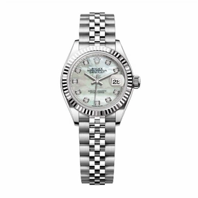 Rolex Lady-Datejust 28mm - Ref: 279174-0009 - White Mother of Pearl Diamond Dial, Stainless Steel Jubilee Bracelet Women's Watch