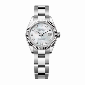 Rolex Lady-Datejust 28mm - Ref: 279174-0010 - White Mother of Pearl Diamond Dial, Stainless Steel Oyster Bracelet Women's Watch