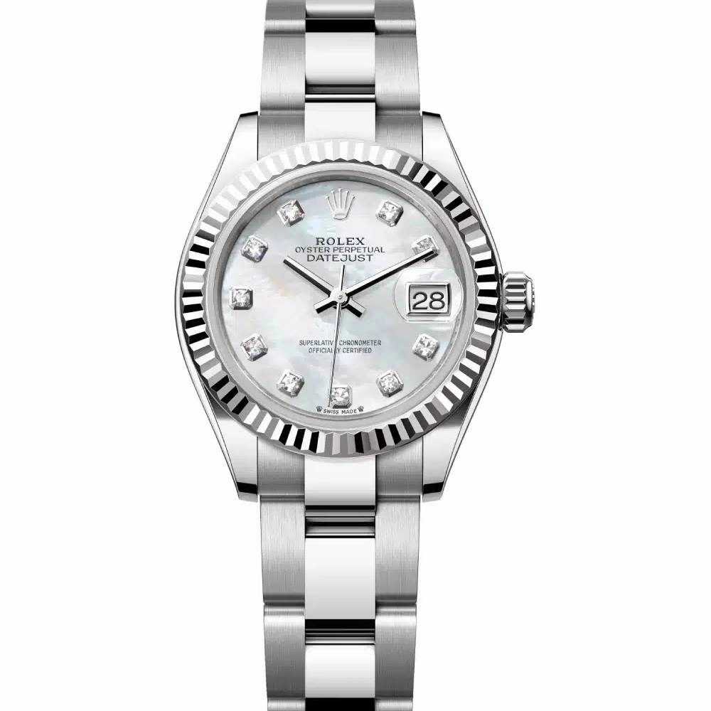 Rolex Lady-Datejust 28mm - Ref: 279174-0010 - White Mother of Pearl Diamond Dial, Stainless Steel Oyster Bracelet Women's Watch
