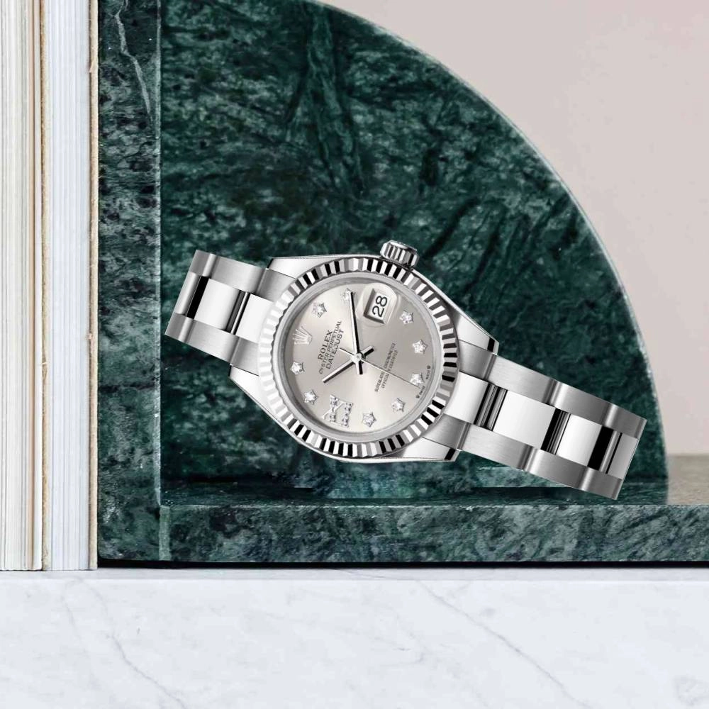 Rolex Lady-Datejust 28mm - Ref: 279174-0022 - Silver Diamond Dial, Stainless Steel Oyster Bracelet Women's Watch