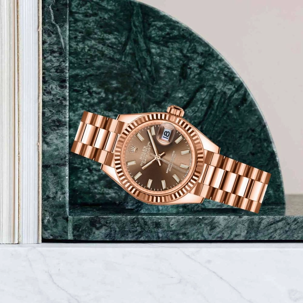 Rolex Lady Datejust 28mm - Ref: 279175-0007 - Chocolate Dial, 18K Rose Gold President Bracelet Women's Watch