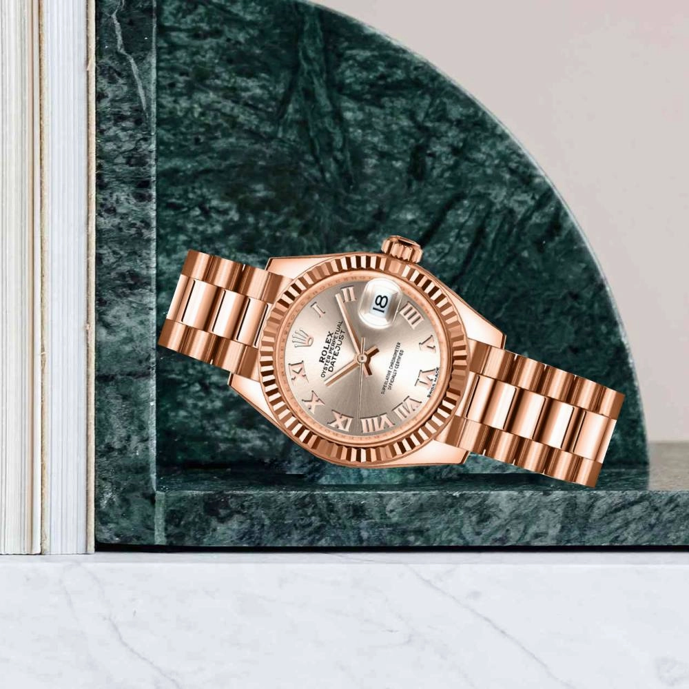 Rolex Lady Datejust 28mm - Ref: 279175-0011 - Sundust Dial, 18K Rose Gold President Bracelet Women's Watch