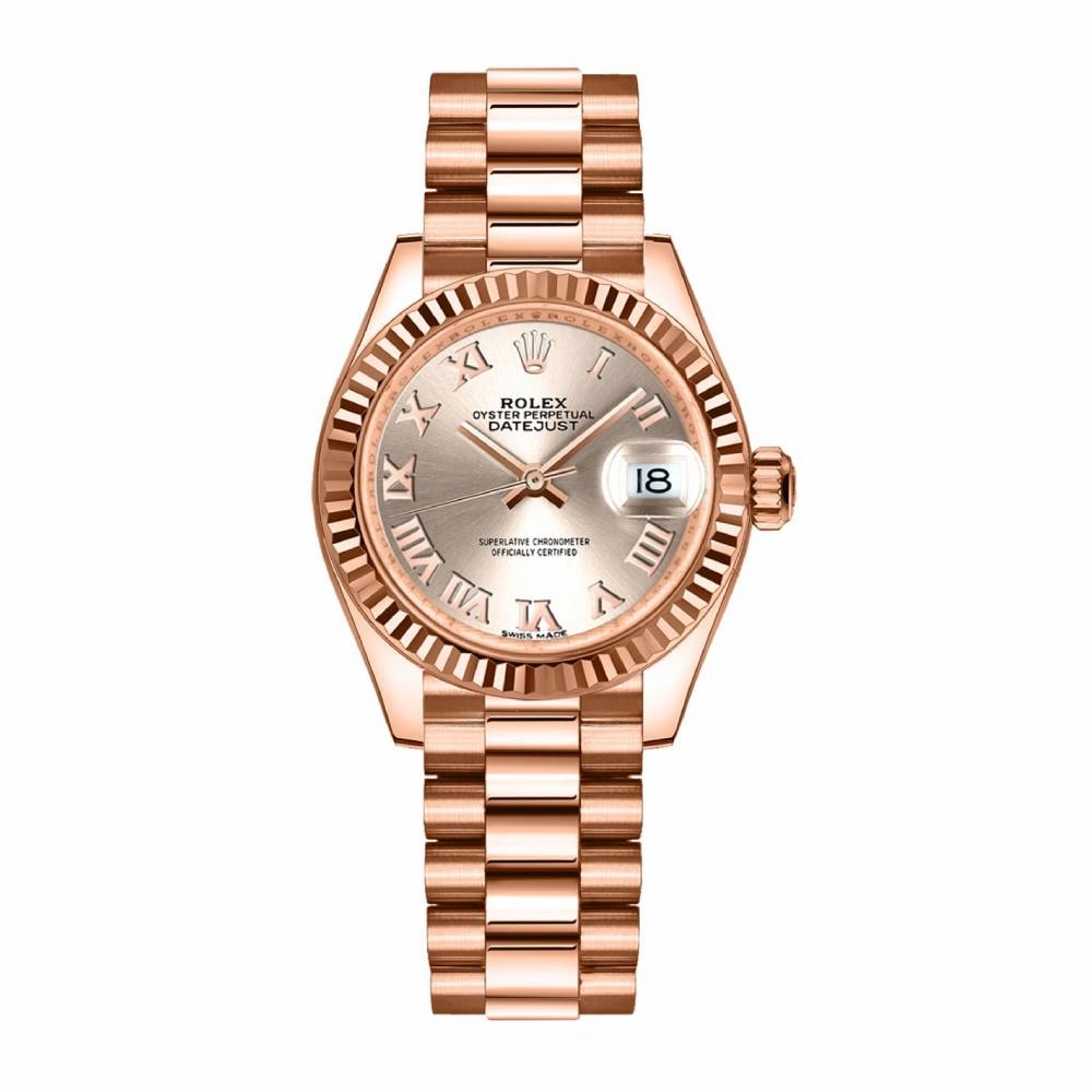 Rolex Lady Datejust 28mm - Ref: 279175-0011 - Sundust Dial, 18K Rose Gold President Bracelet Women's Watch