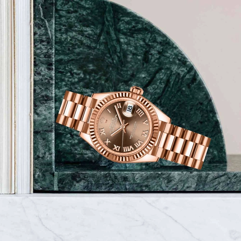 Rolex Lady Datejust 28mm - Ref: 279175-0014 - Chocolate Dial, 18K Rose Gold President Bracelet Women's Watch