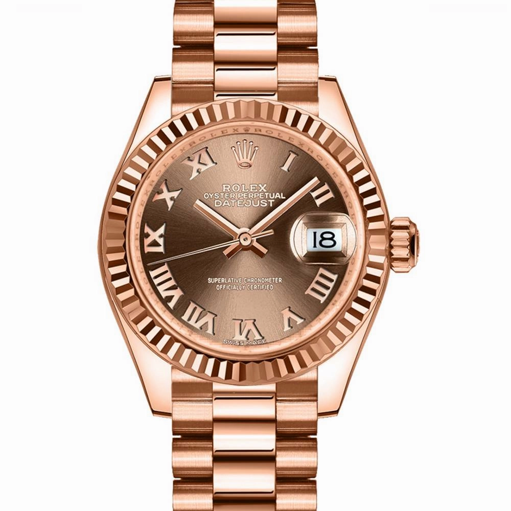 Rolex Lady Datejust 28mm - Ref: 279175-0014 - Chocolate Dial, 18K Rose Gold President Bracelet Women's Watch