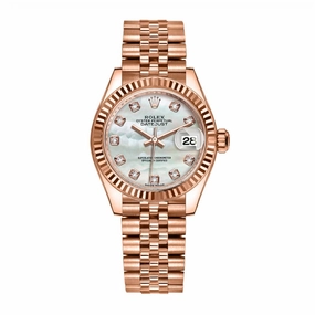 Rolex Lady-Datejust 28mm - Ref: 279175-0018 - White Mother of Pearl Diamond Dial, 18K Rose Gold Jubilee Bracelet Women's Watch