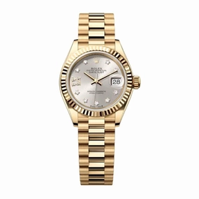 Rolex Lady-Datejust 28mm - Ref: 279178-0002 - Silver Diamond Dial, 18K Yellow Gold President Bracelet Women's Watch
